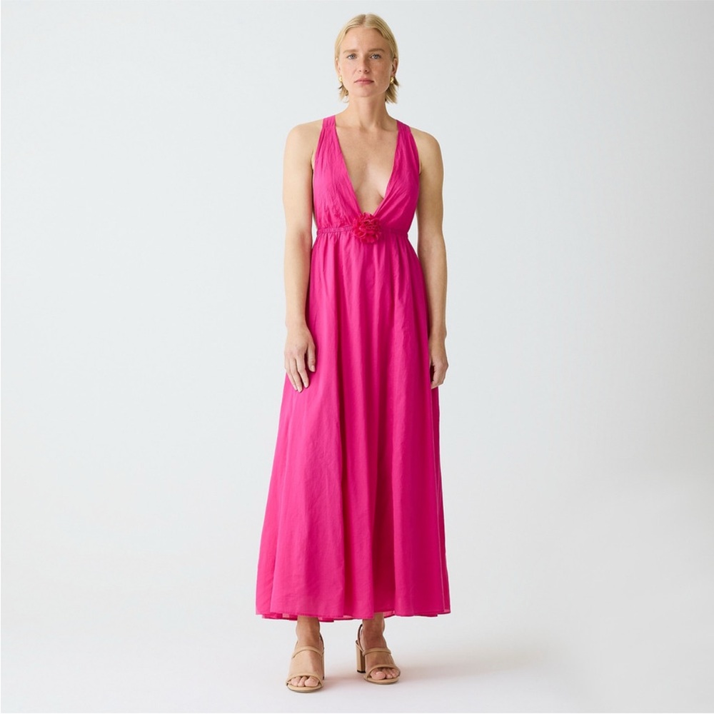 J. Crew Pink Plunge Neck Sleeveless Maxi Dress